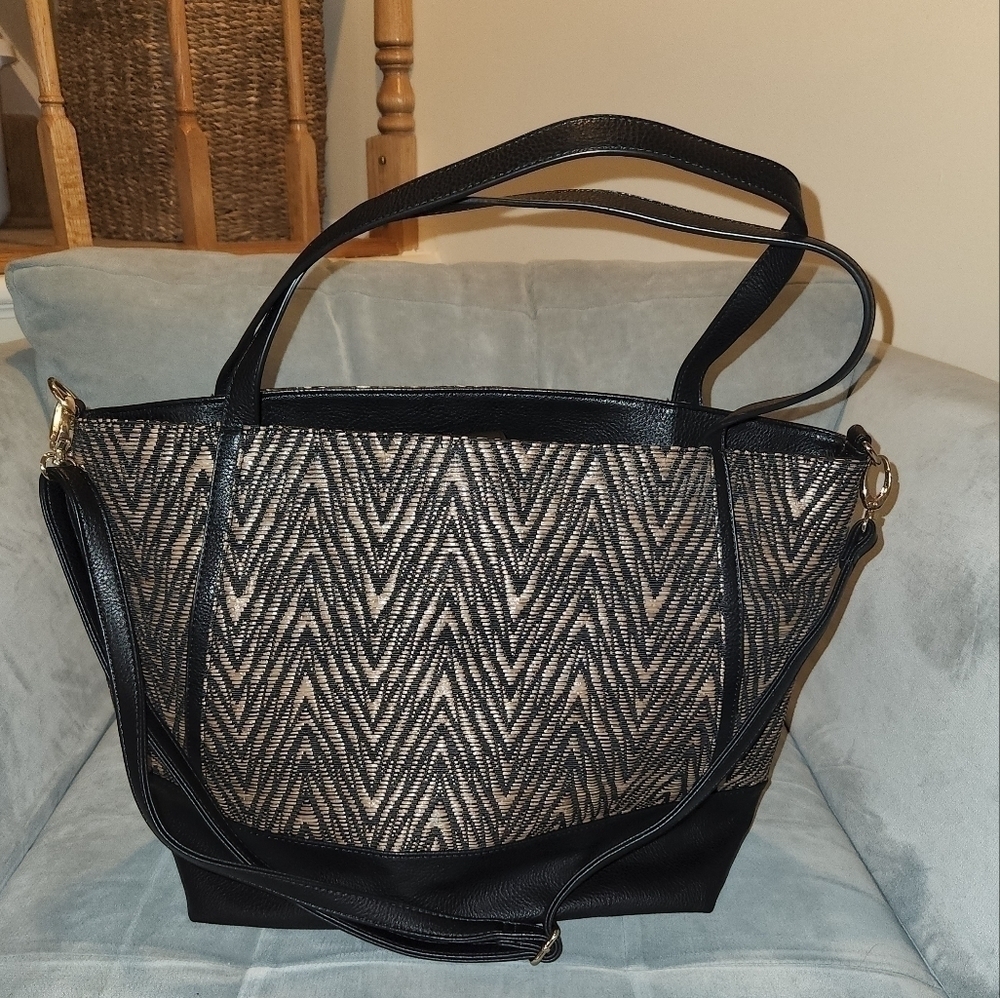 NWOT JustFab Large Tote Bag Black/Tan